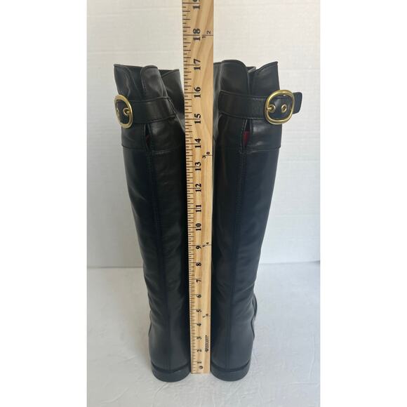 Coach Maely Soft Black Leather Knee High Riding  Gold Buckle Accent Boots Sz 8.5 - Picture 8 of 15